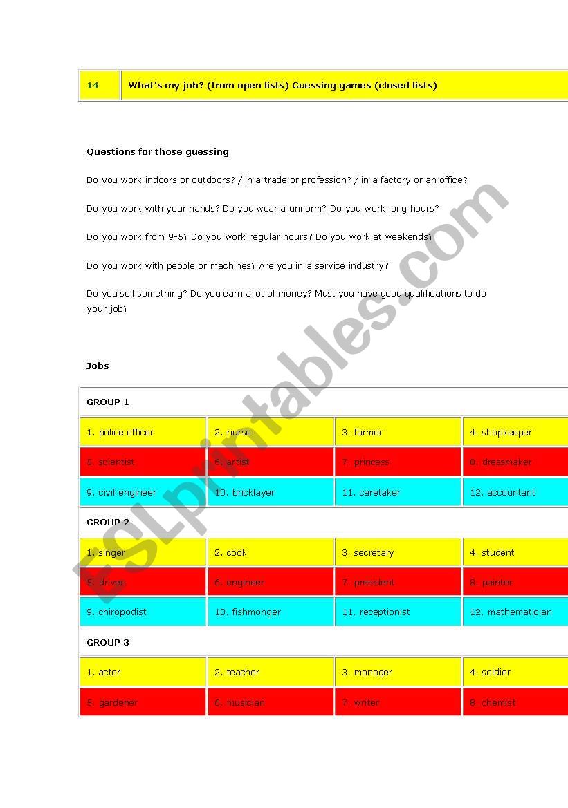 games for english teaching worksheet