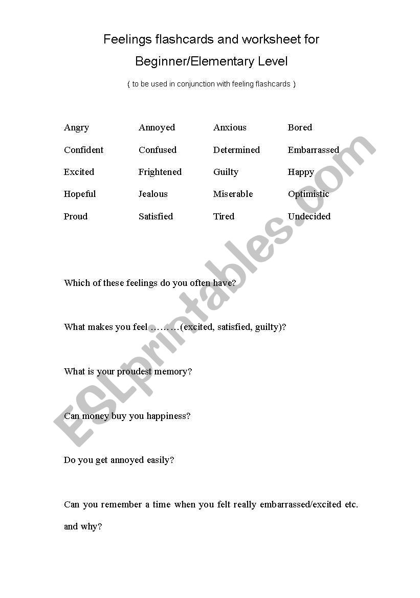 Feelings Worksheet worksheet