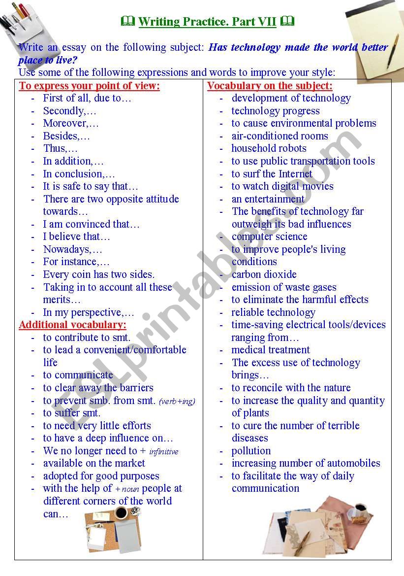 Writing practice for TOEFL/IELTS exams. Useful expressions and vocabulary. Part VII.