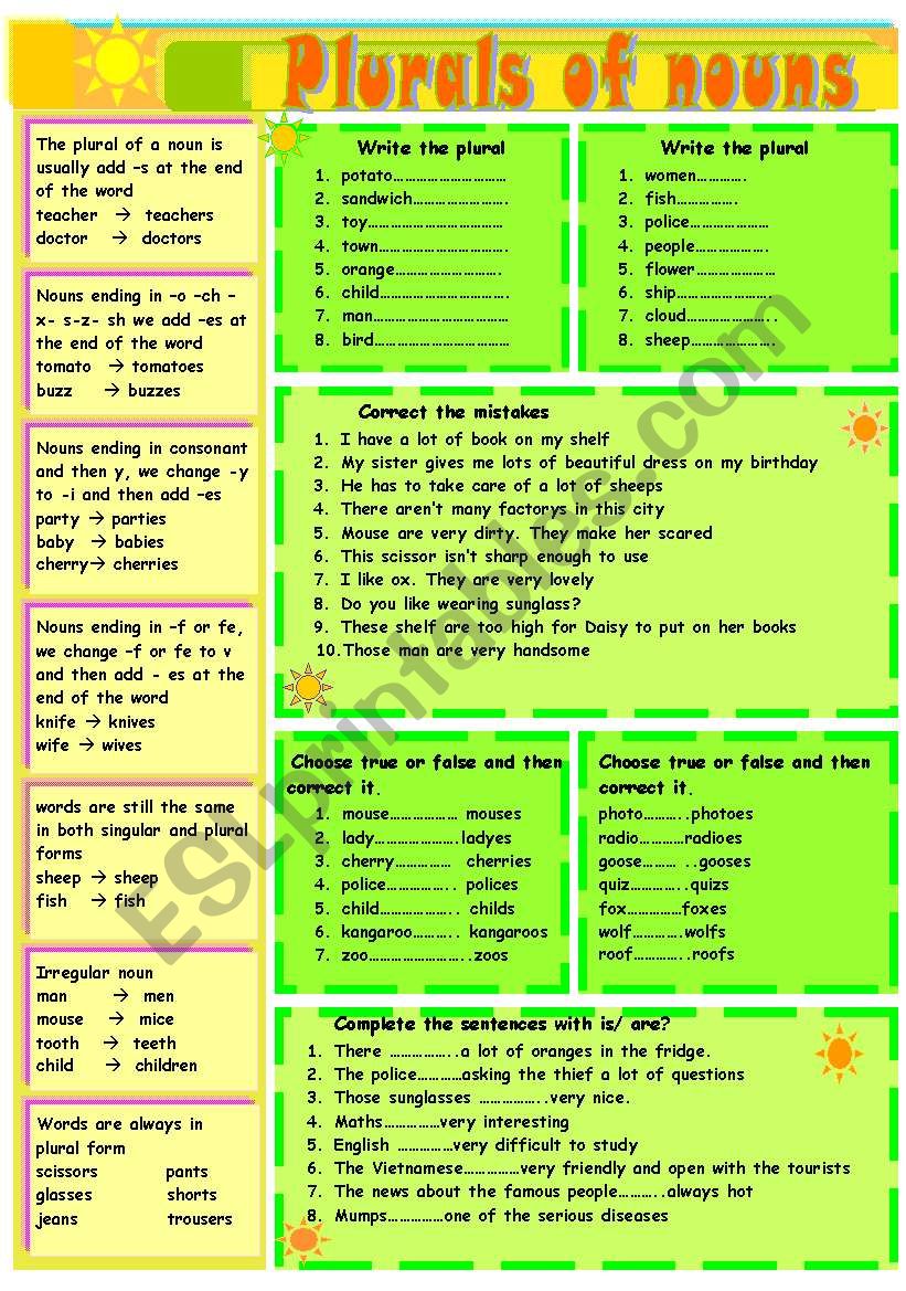 PLURAL S  OF NOUNS ( FULLY EDITABLE- CLEAR EXPLANATION AND USEFUL EXERCISES)