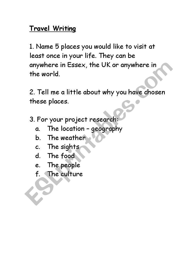 Travel Writing worksheet