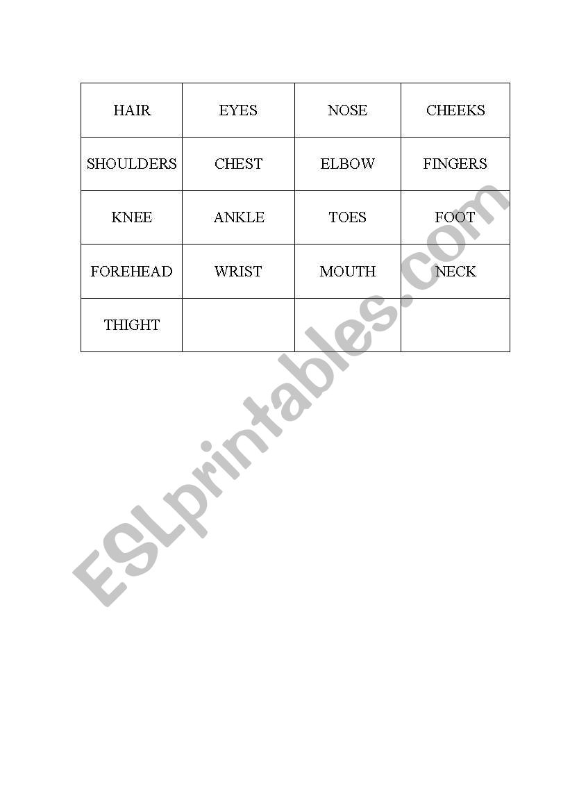 Body parts worksheet