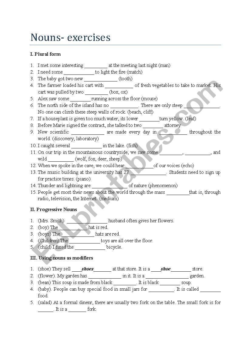 Noun exercises worksheet