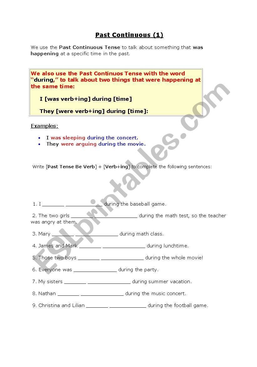 past cont worksheet