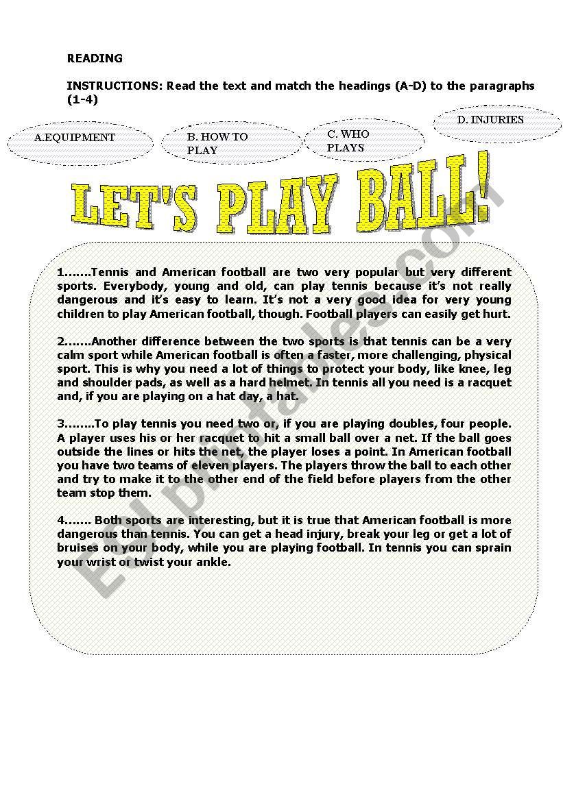 Lets play ball! worksheet
