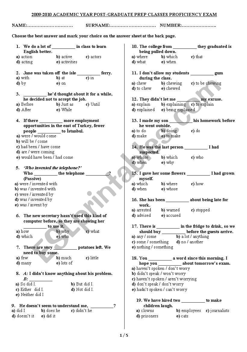 GENERAL FINAL EXAM-B worksheet