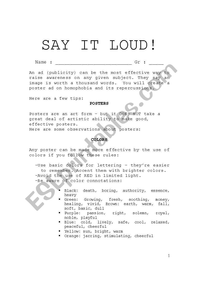 Say it loud! worksheet