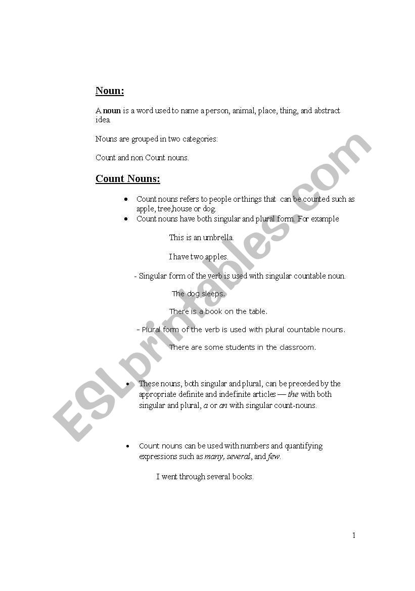 Nouns worksheet