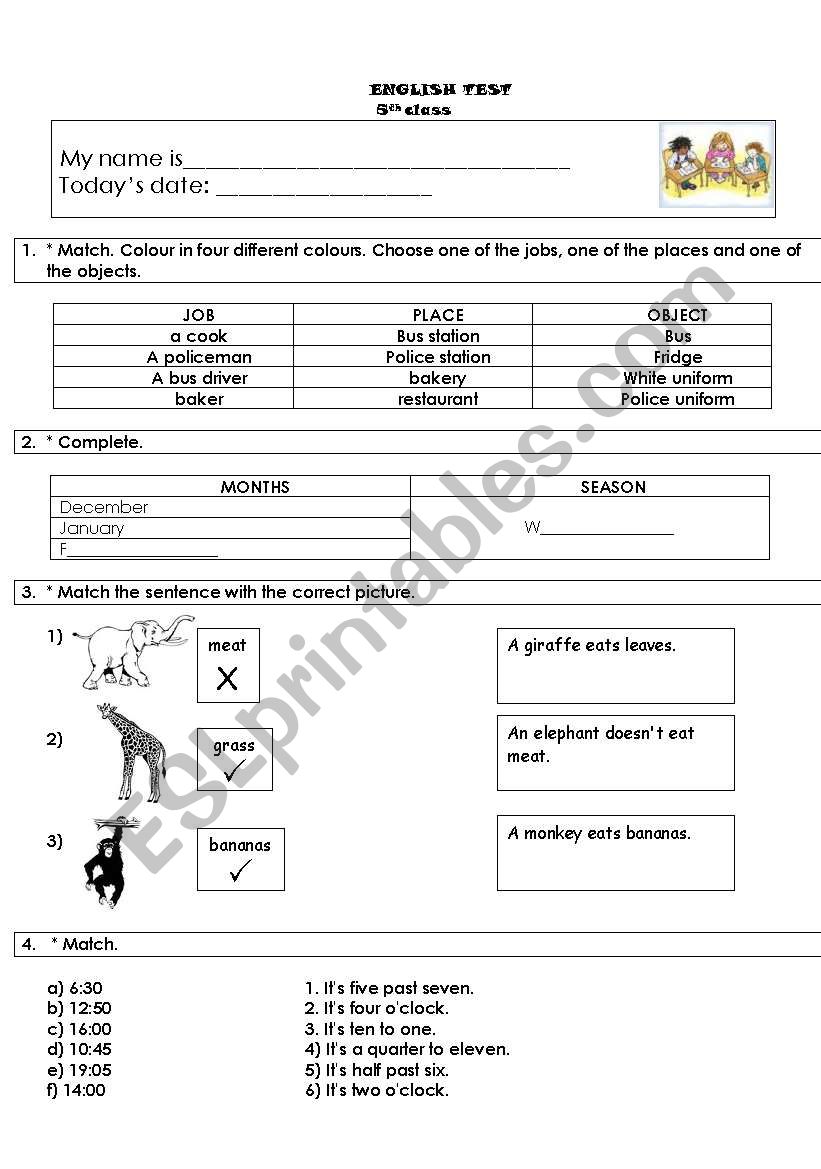 Final Test 5th grade worksheet