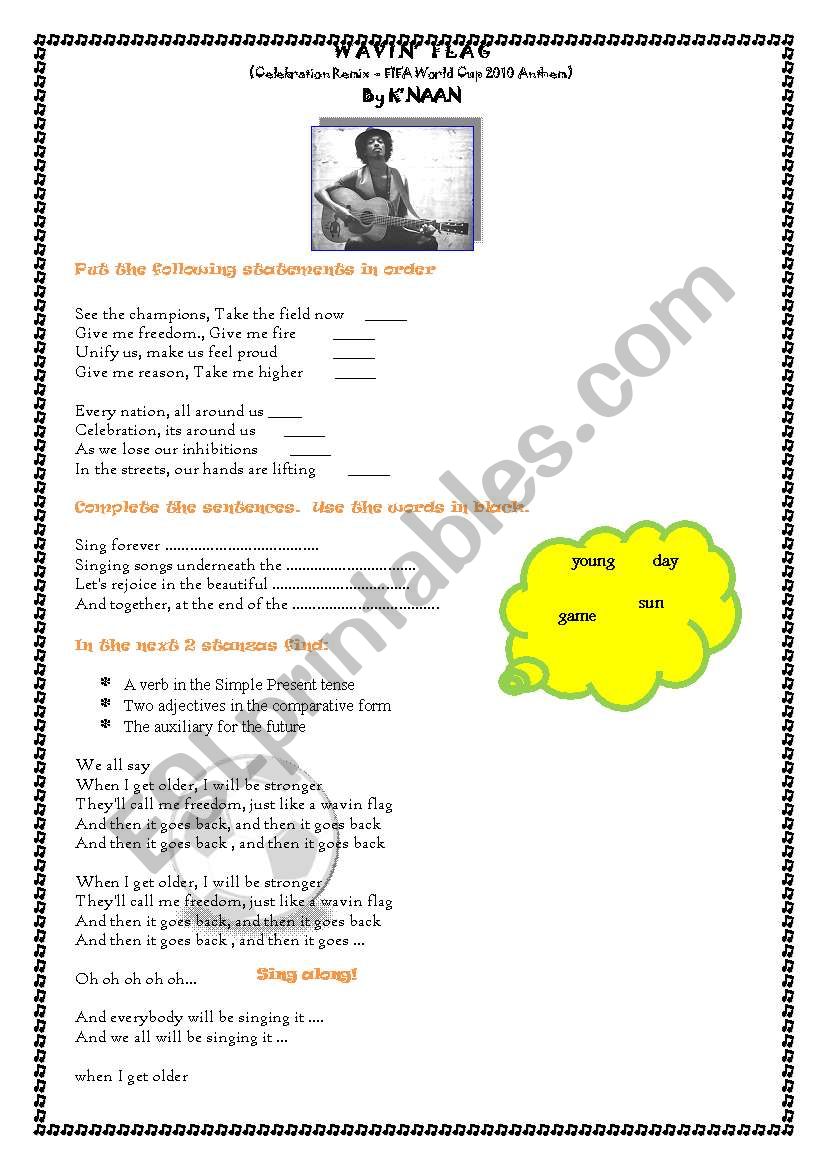 Wavin Flag by Knaan worksheet