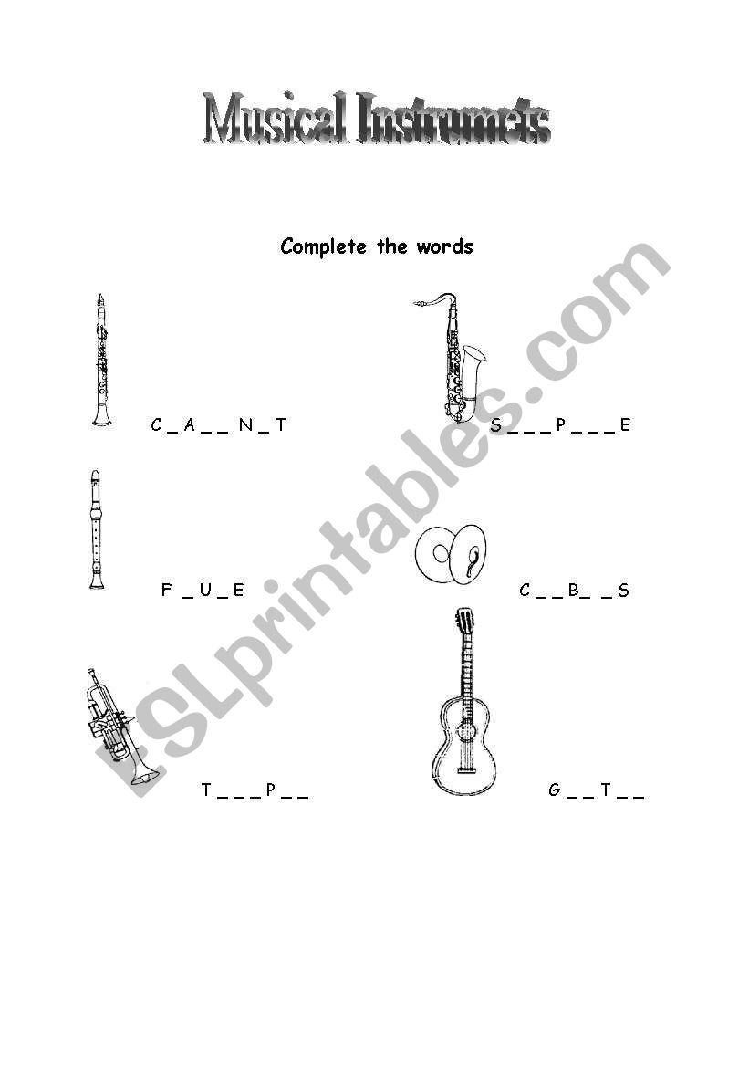 Musical instruments worksheet