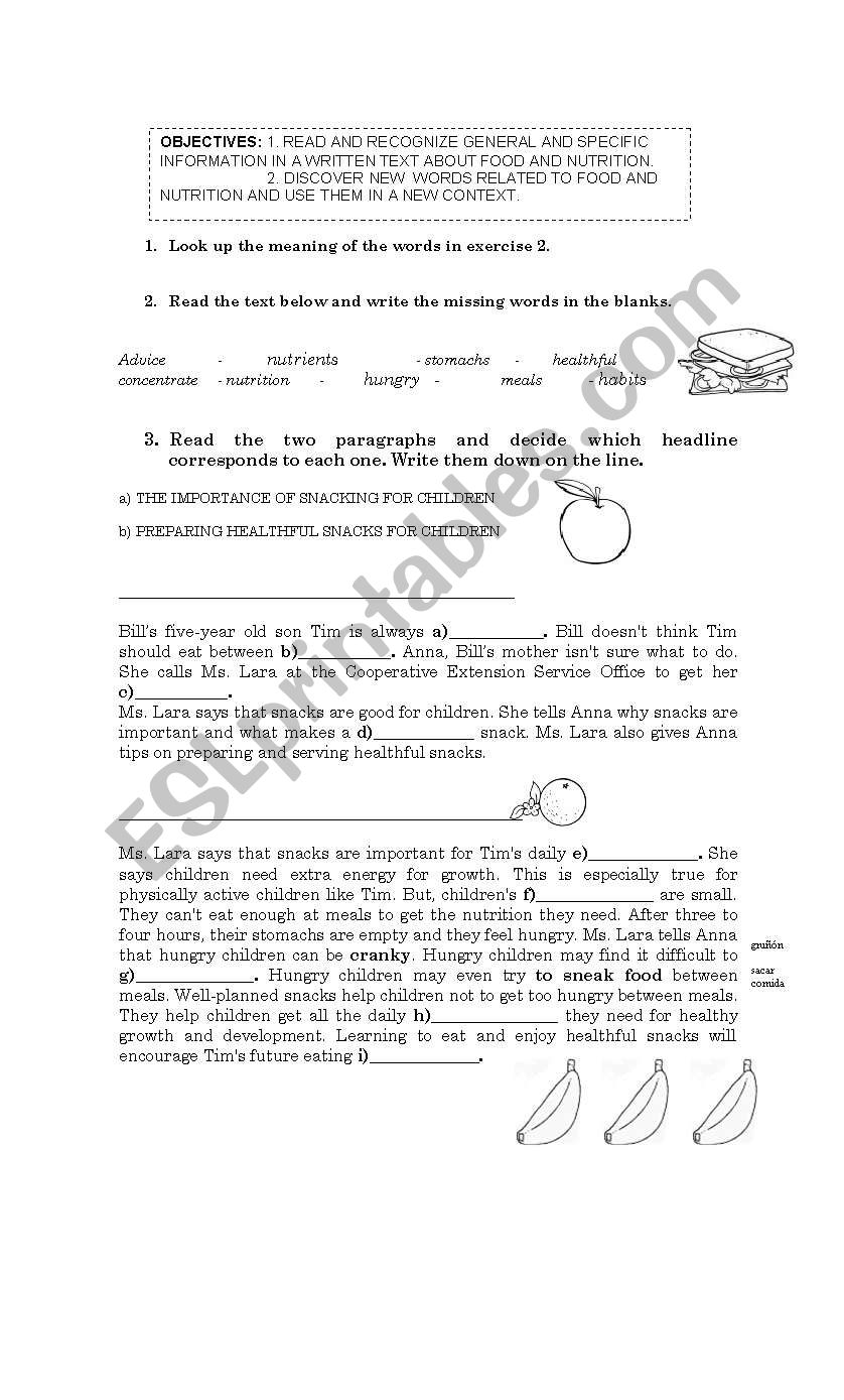 HEALTHFUL SNACKS worksheet