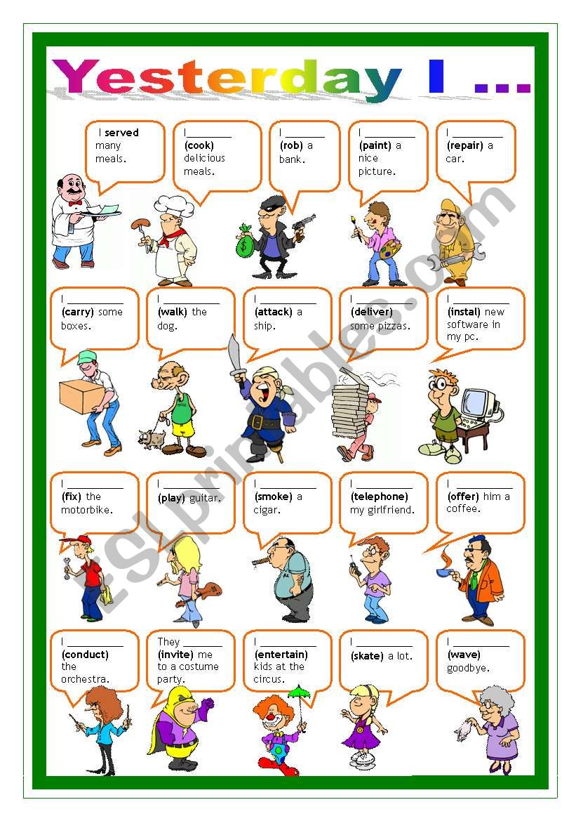 simple past of regular verbs 110610 esl worksheet by manuelanunes3