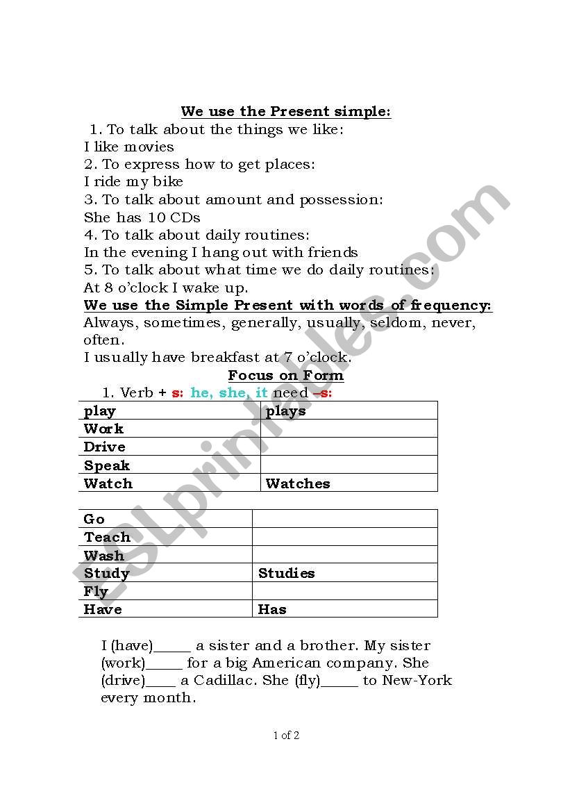 present simple worksheet