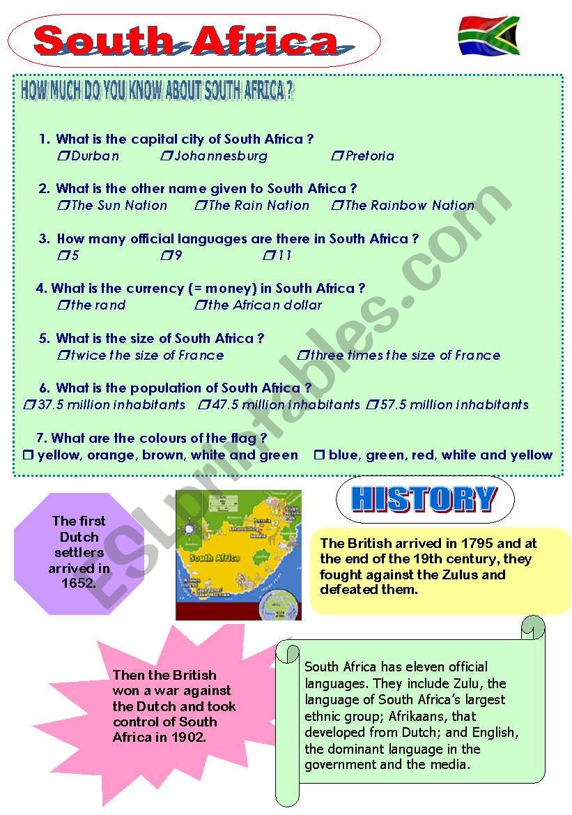 South Africa worksheet