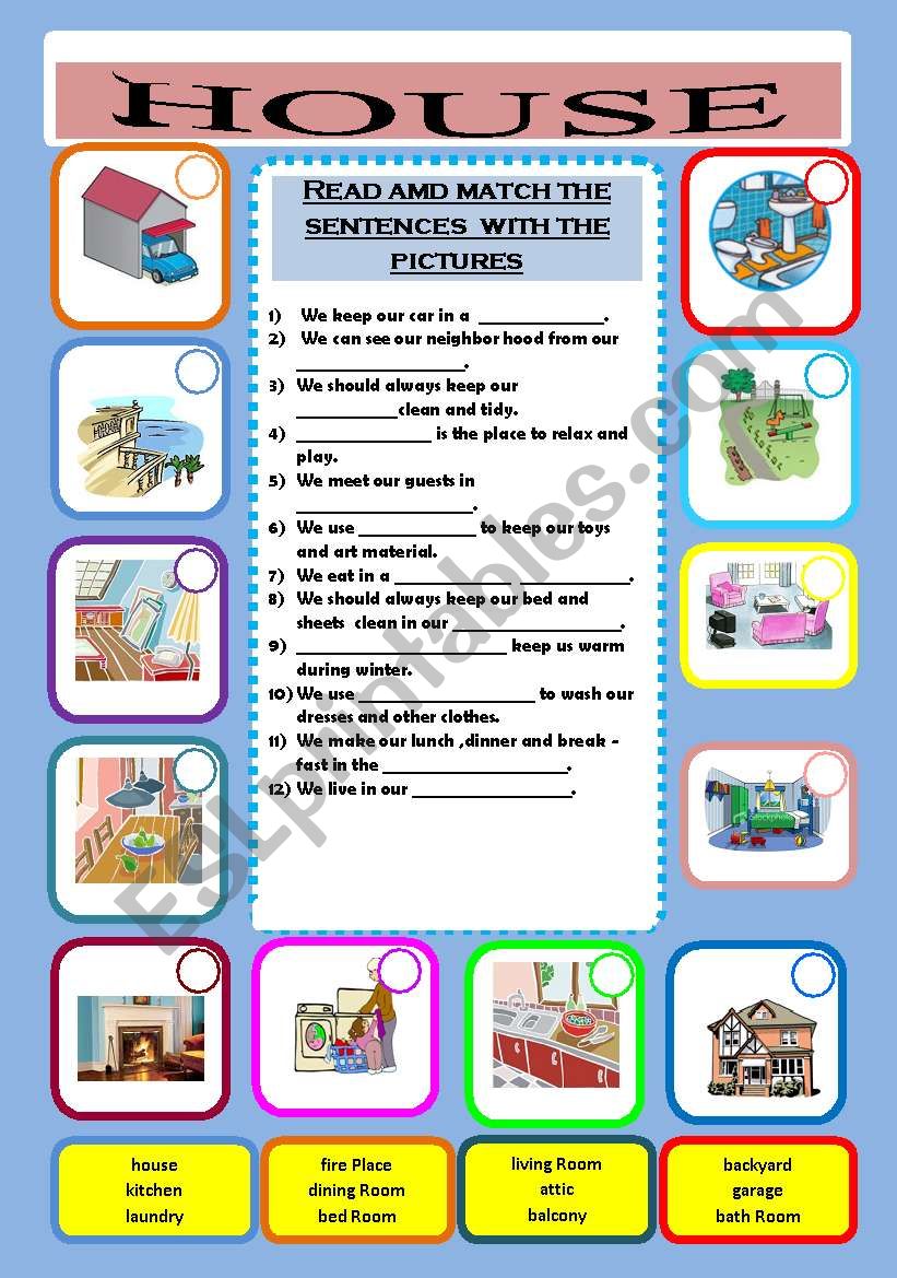 PARTS OF THE HOUSE worksheet