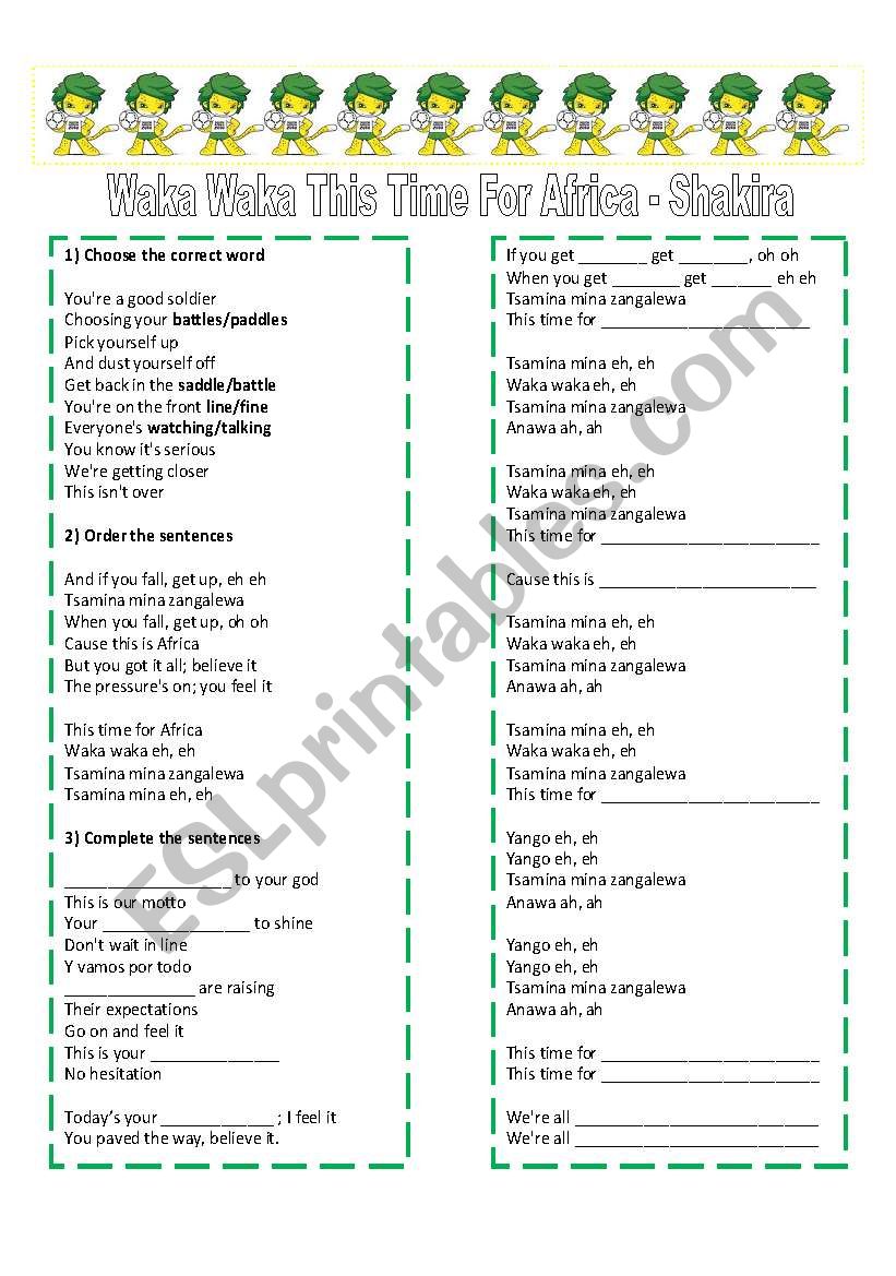 Waka Waka worksheet