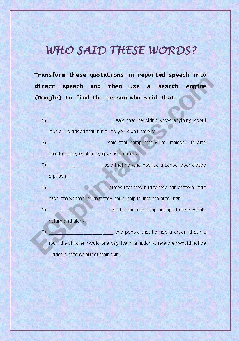 Quotations worksheet