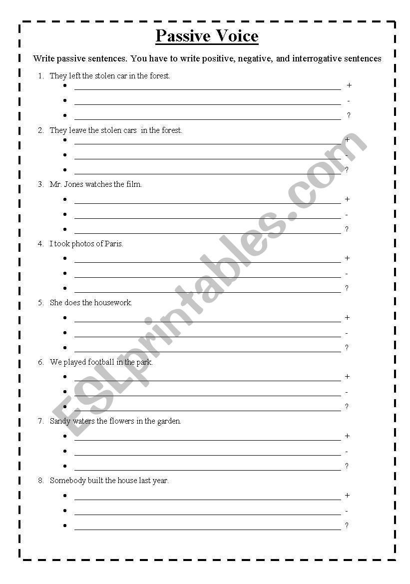 Passive voice sentences worksheet