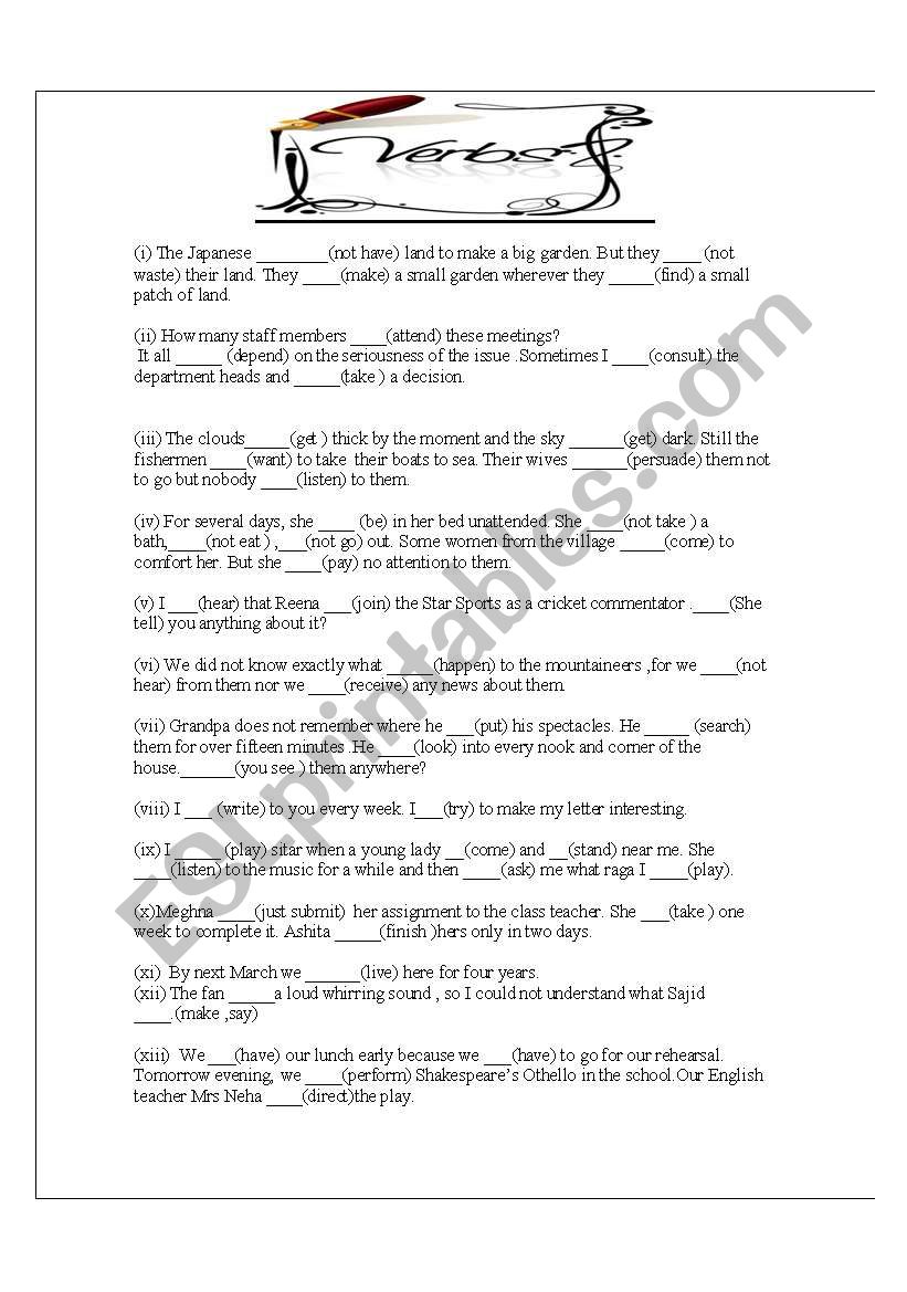 Tenses and Its Uses worksheet