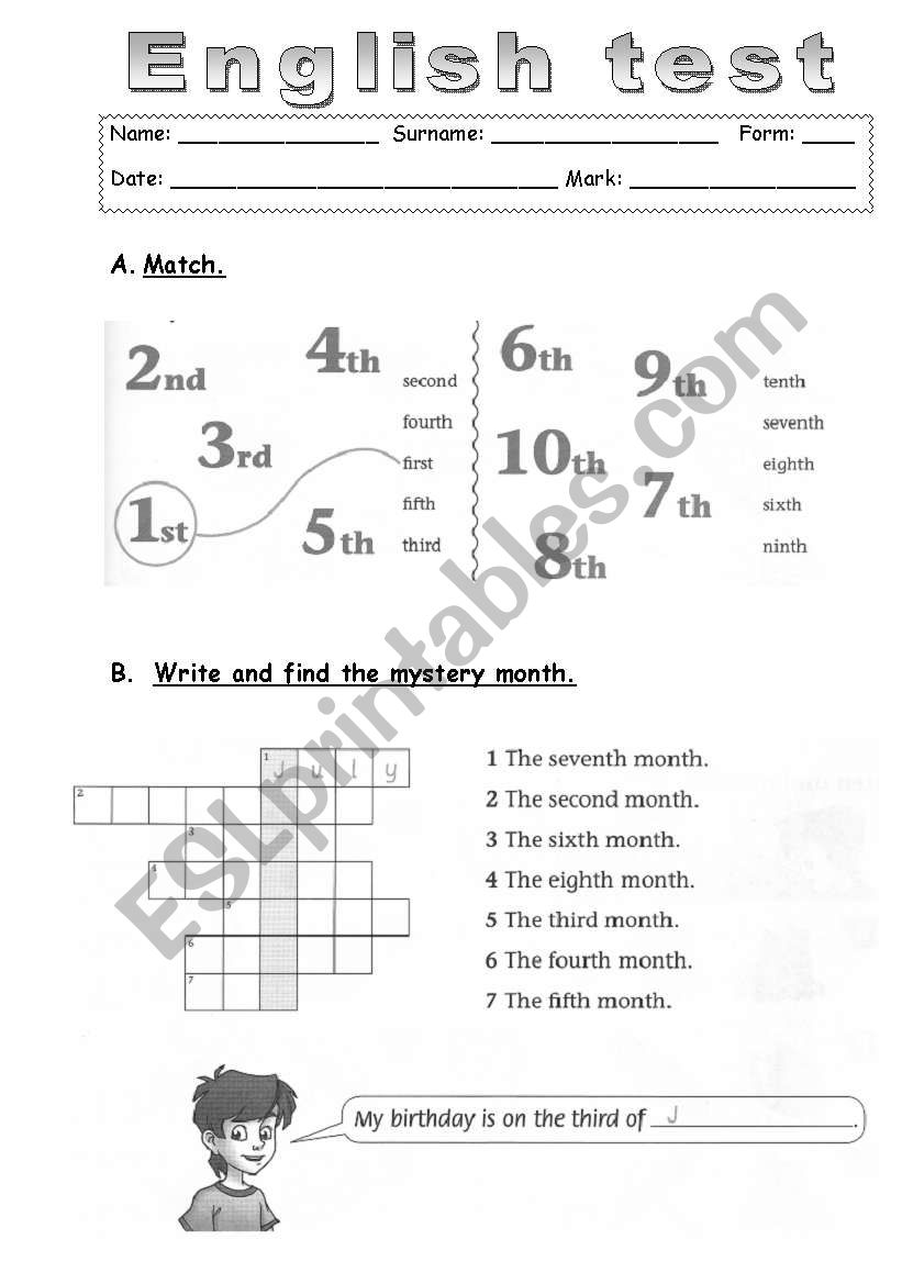 Formative test worksheet