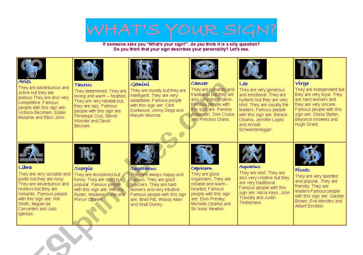horoscope and personality worksheet