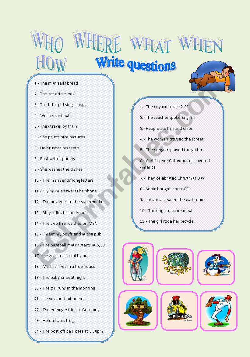 Who, Where, What, When, How worksheet