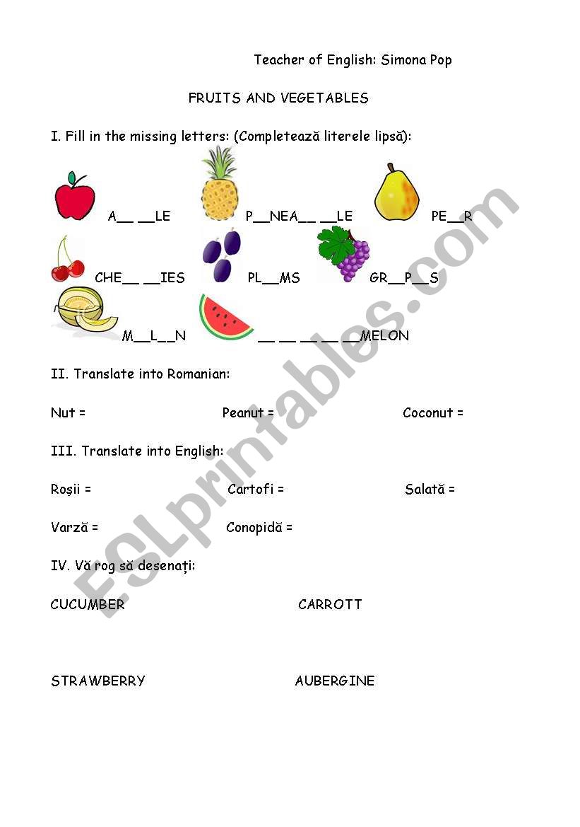 fruit and vegetables worksheet