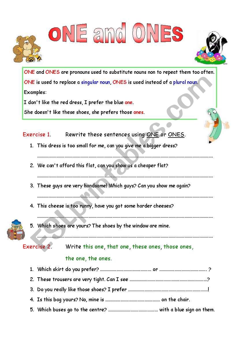 PRONOUNS ONE AND ONES worksheet