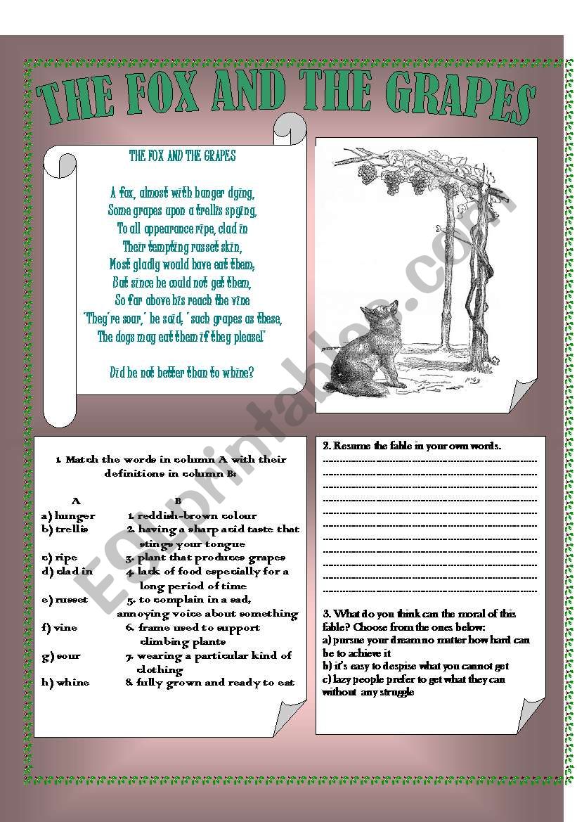 The fox and the grapes worksheet