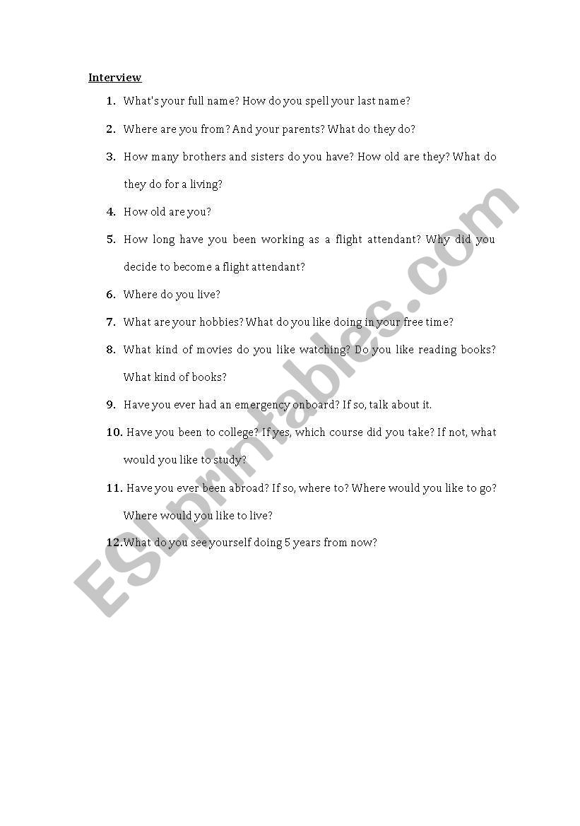 Interview worksheet