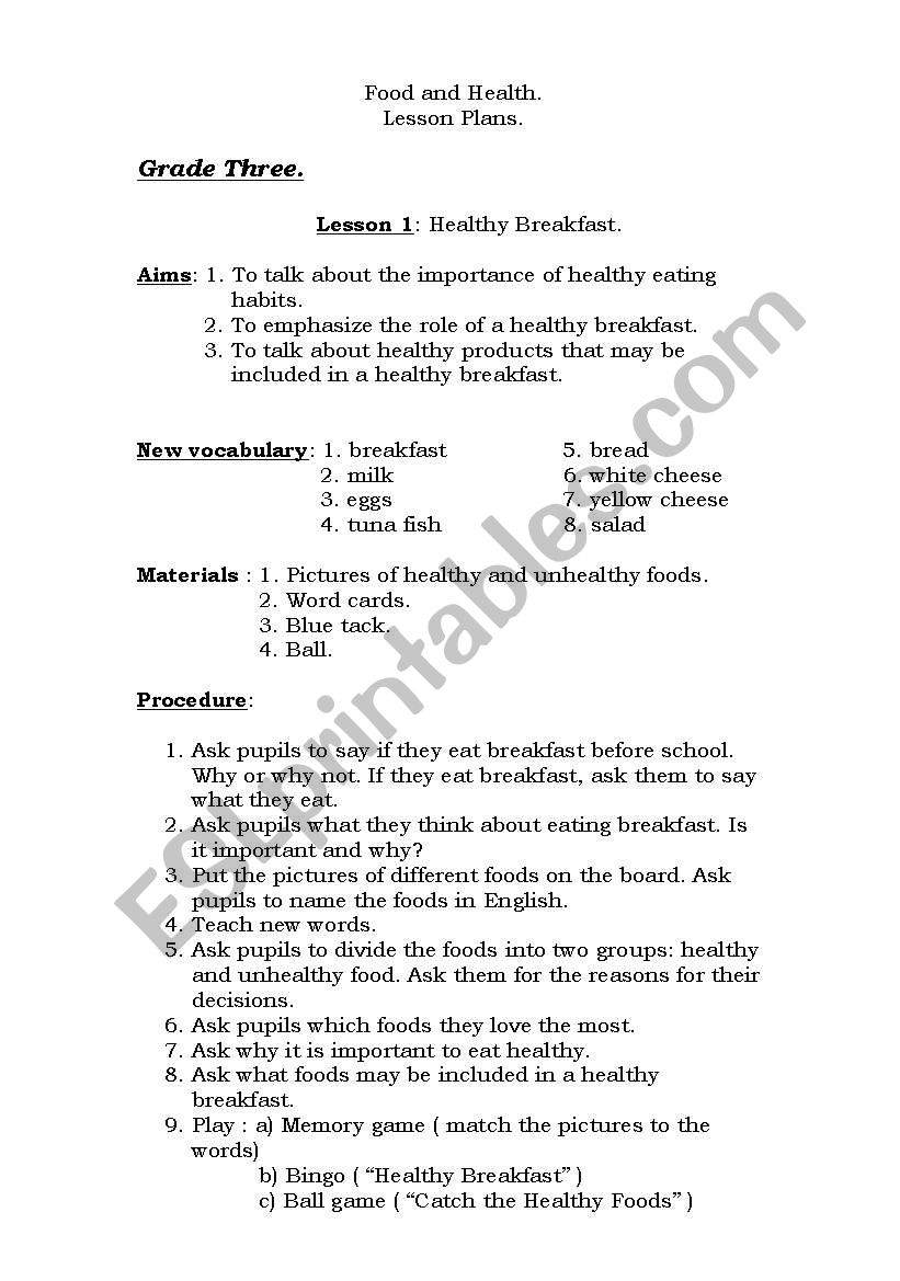 Food and Health worksheet