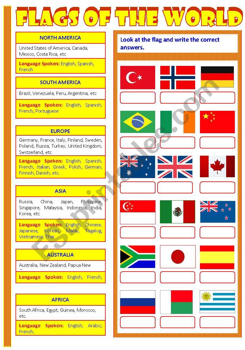 Flags Of The World Esl Worksheet By Shusu Euphe