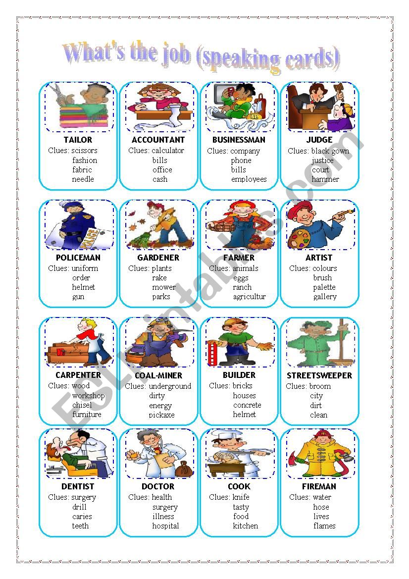 What´s the job speaking cards (editable) ESL worksheet by MJMIsa