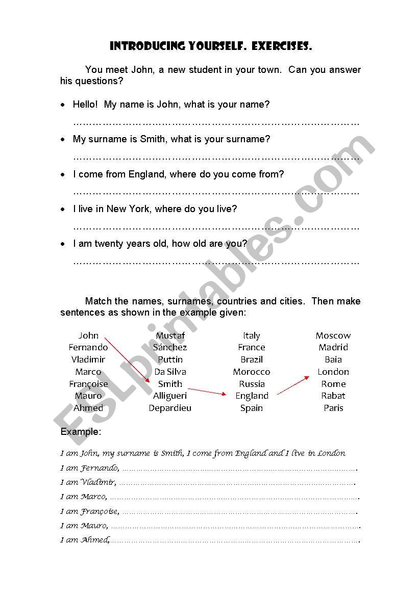 Introducing yourself.  Exercises