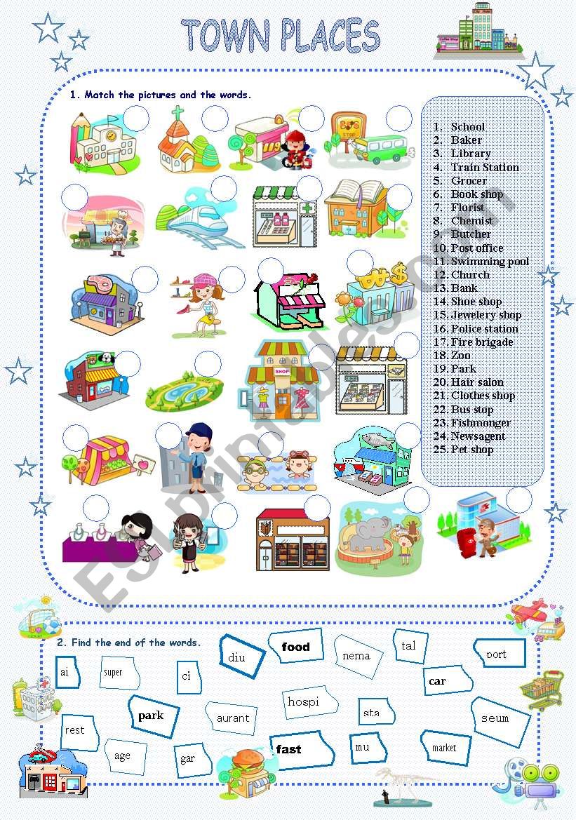 Town places worksheet