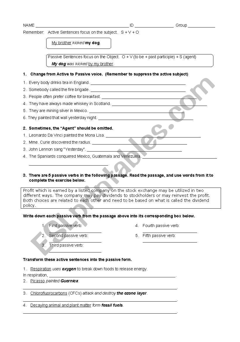 Passive Voice worksheet