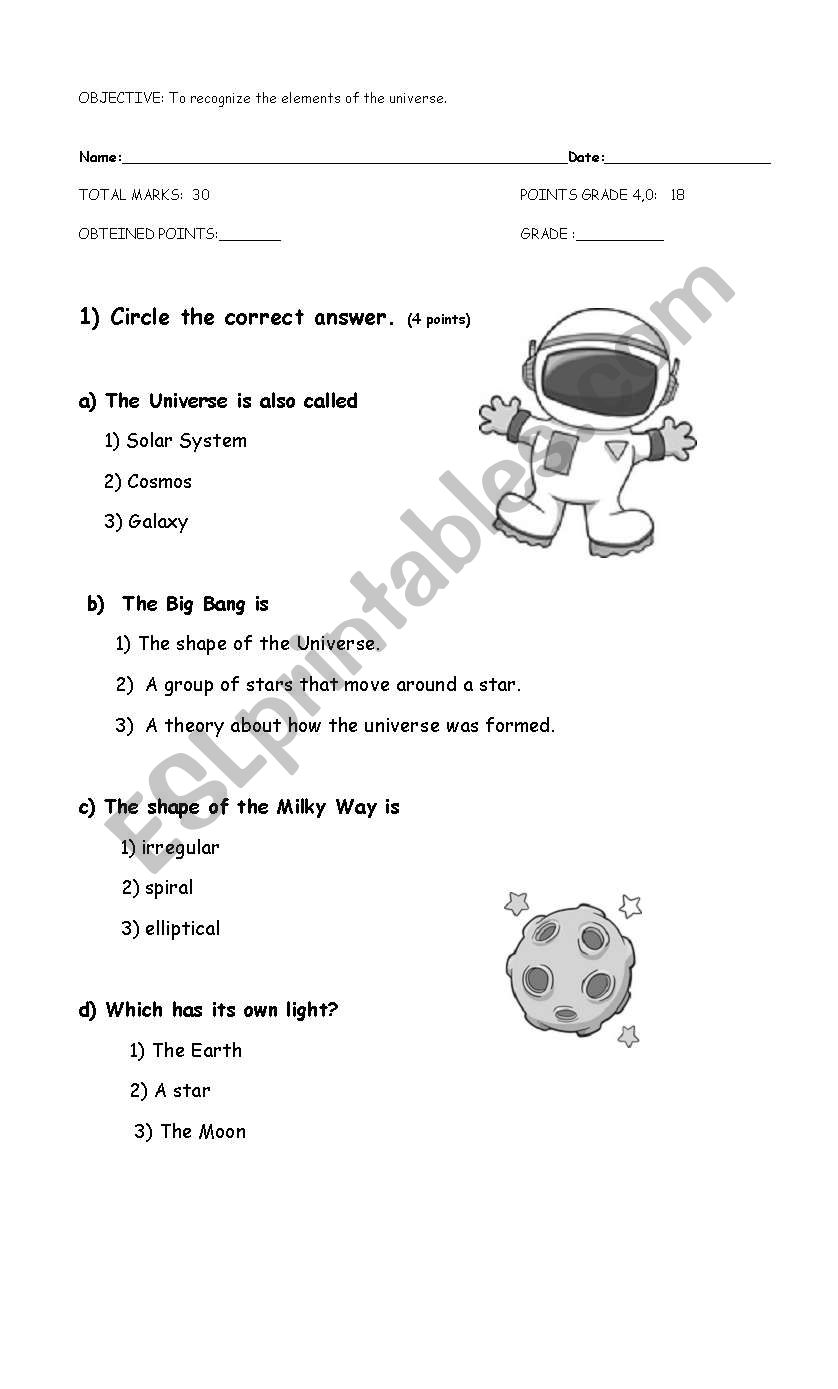 The universe worksheet