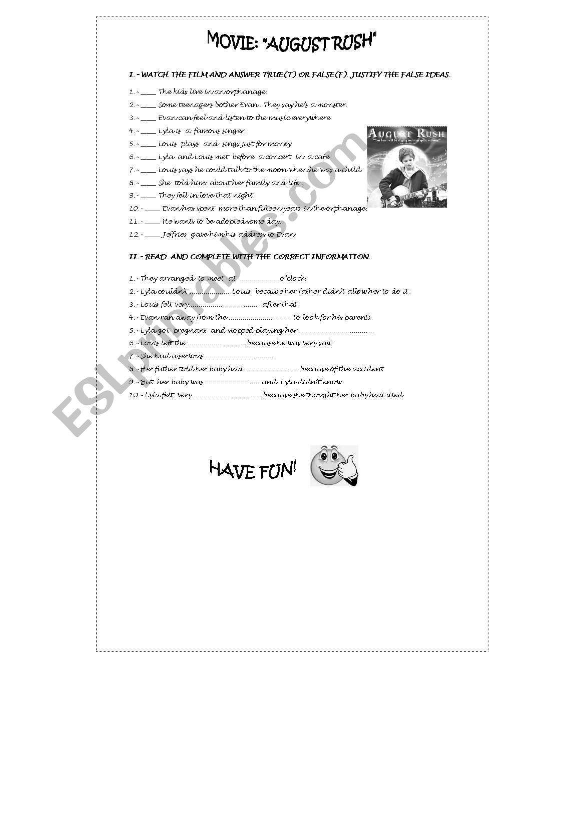 MOVIE AUGUST RUSH worksheet