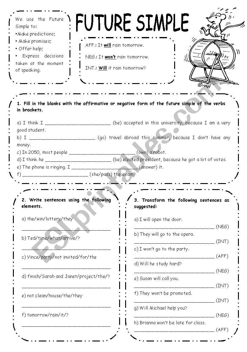 FUTURE SIMPLE EXERCISES worksheet