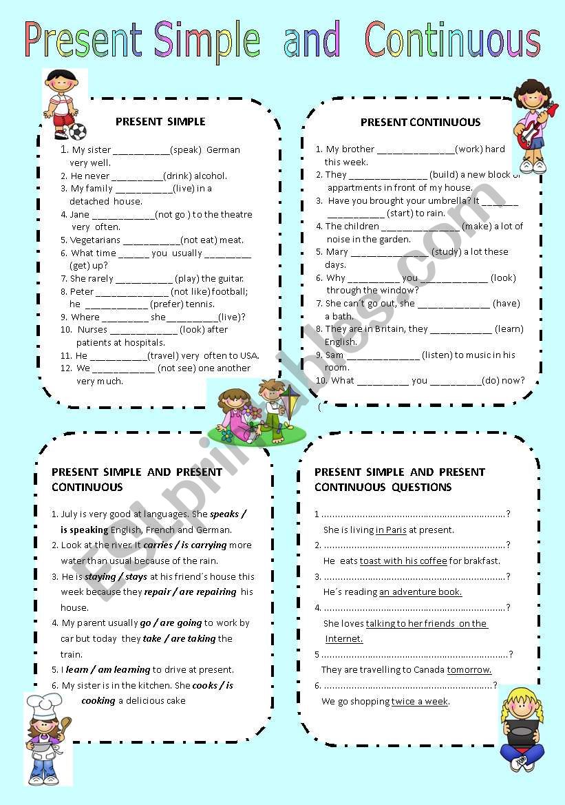 Present Simple and Continuous worksheet