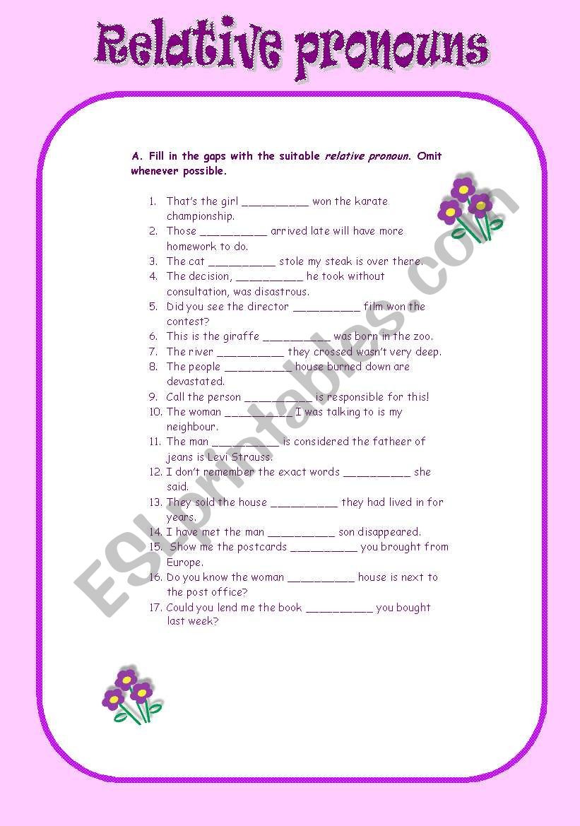 Relative pronouns worksheet