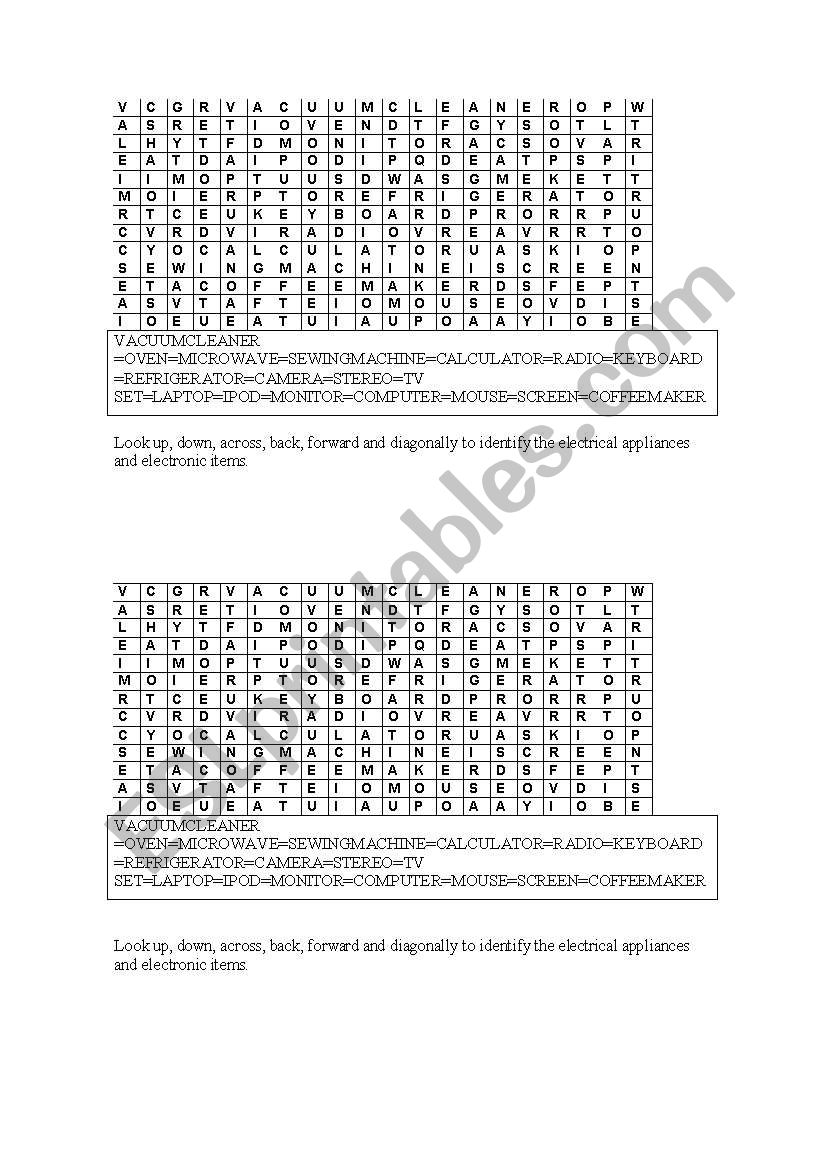 Crossword( Electrical Apliances and Electronic Items)