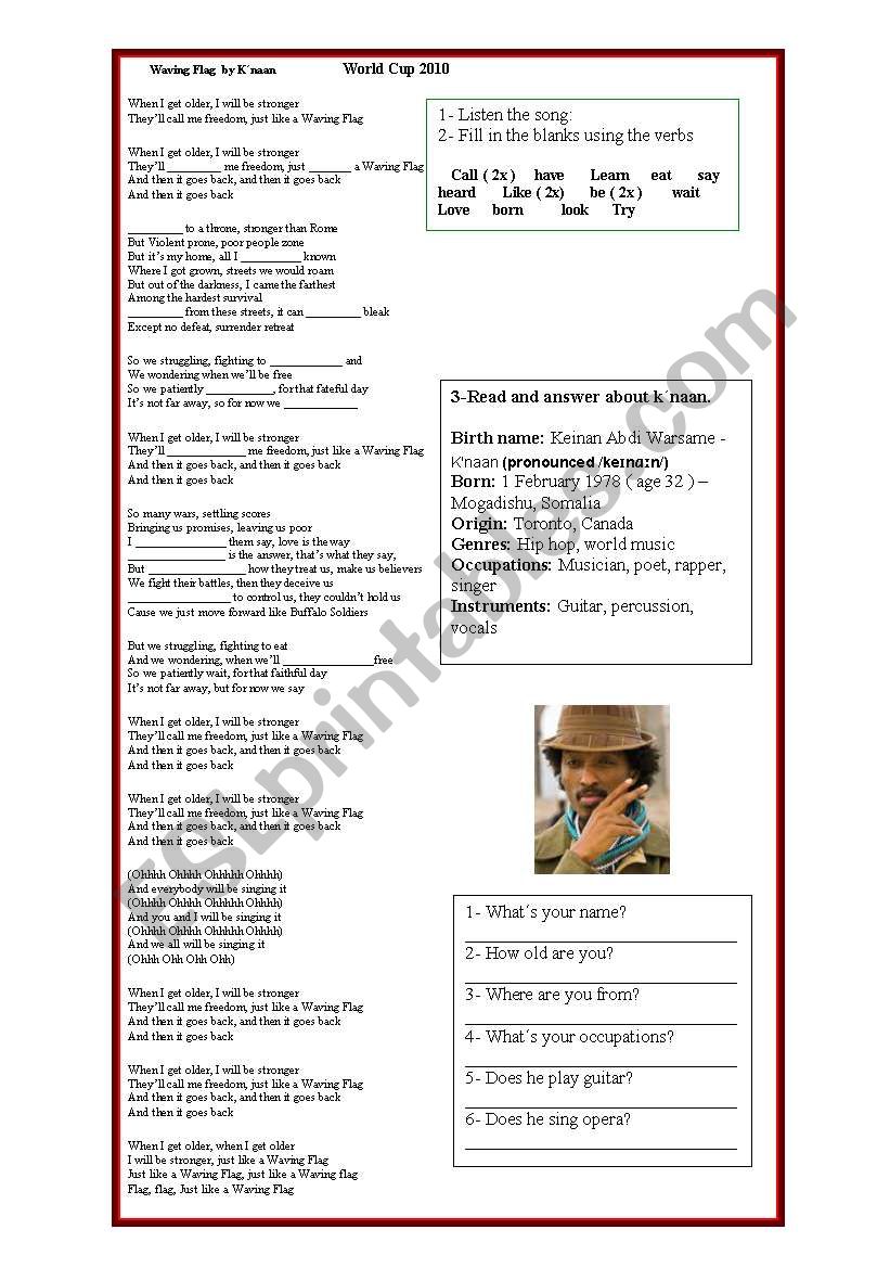song: World Cup 2010 - worksheet