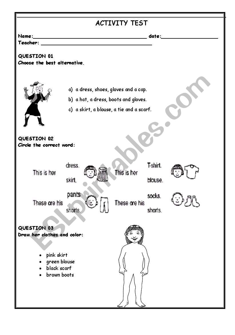 Activity test worksheet