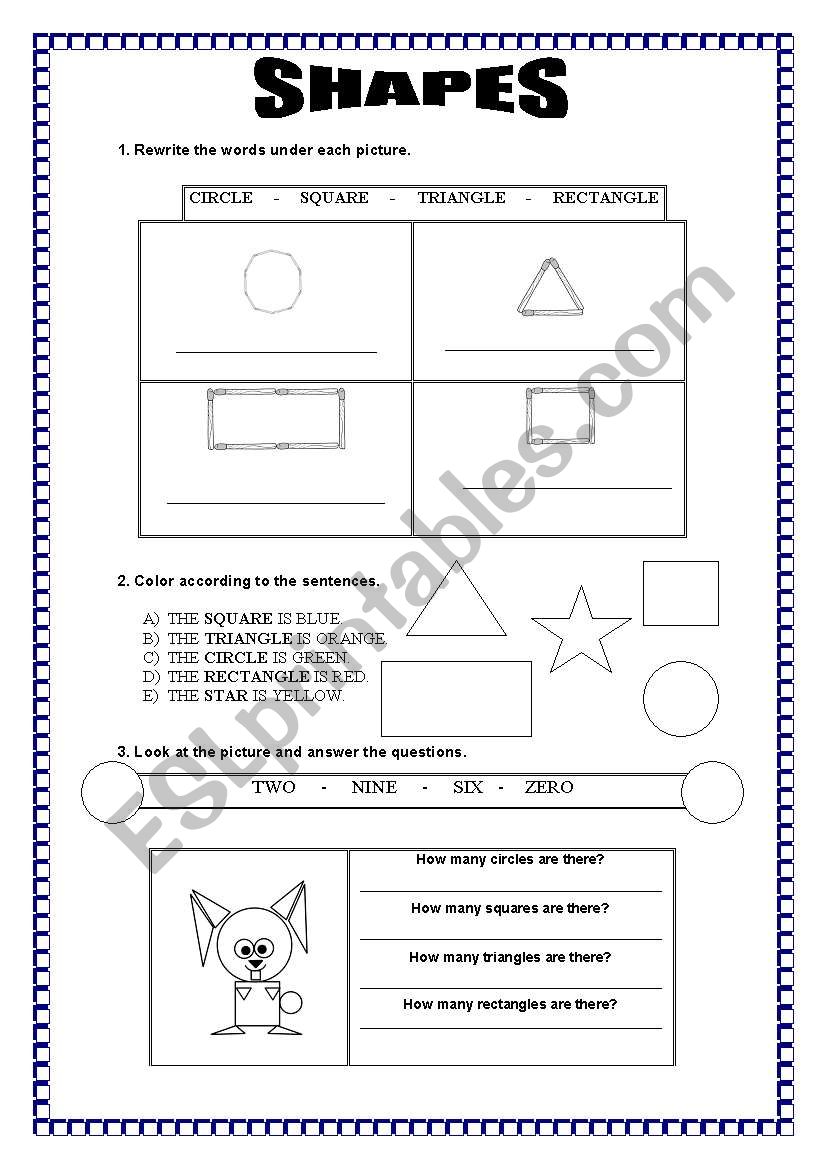 Shapes - 3 exercises worksheet