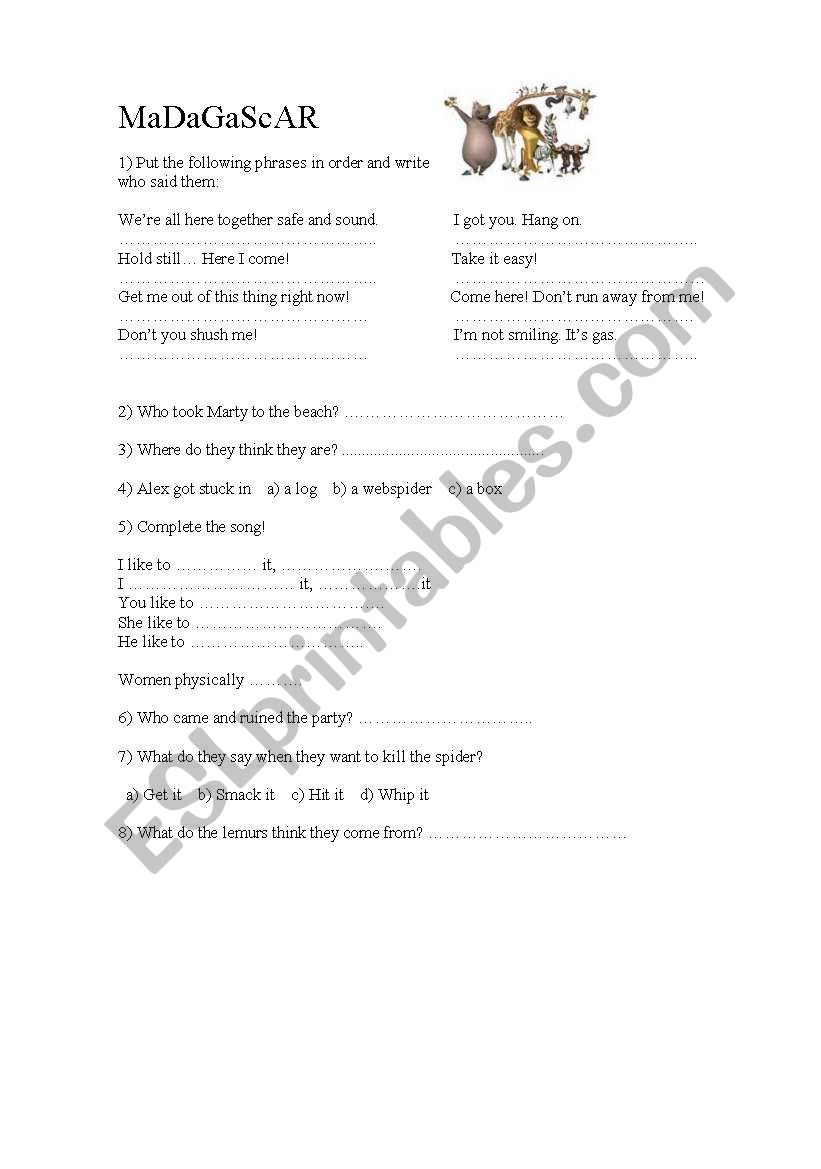 Madagascar  worksheet