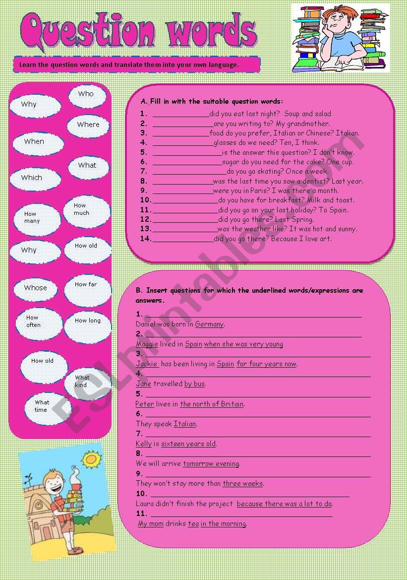 Question words  worksheet