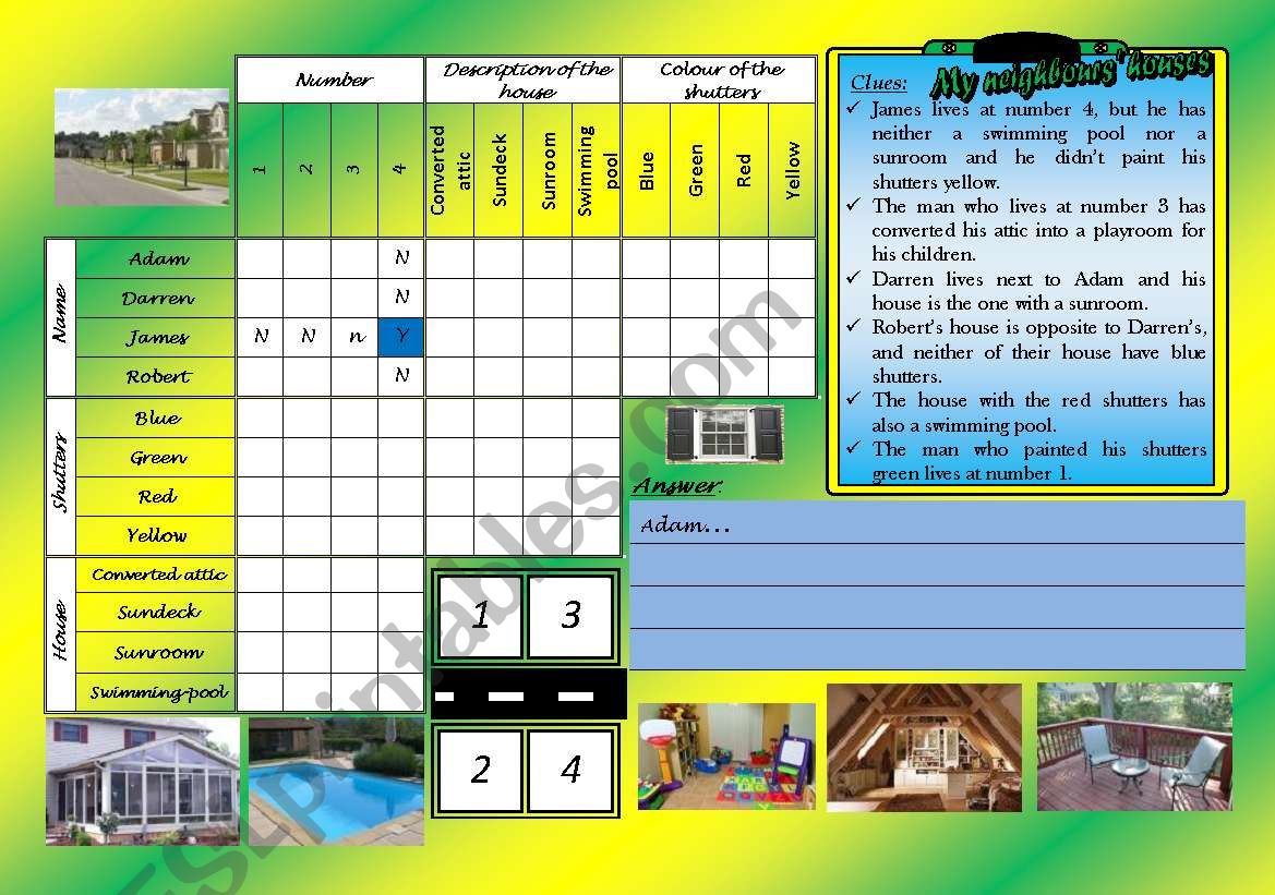 logic game 11 - my neighbours houses