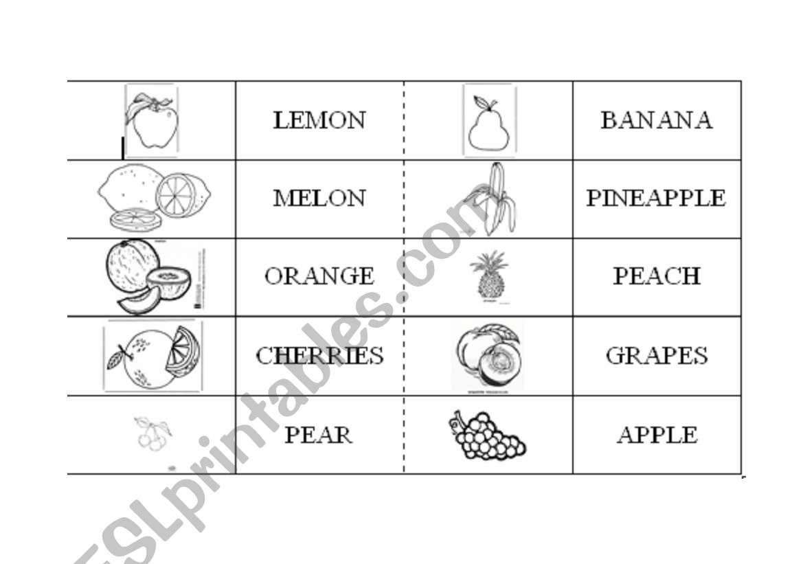 domino game with friuts worksheet